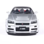 NISSAN SKYLINE GT-R (BNR34) WITH NISMO PARTS SILVER 1999 miniature 1/18 Solido vue de face