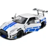 NISSAN GT-R (R35) W/ LIBERTY WALK BODY KIT 2.0 WHITE AND BLUE STRIPES 2024 miniature 1/18 Solido collection