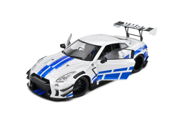 NISSAN GT-R (R35) W/ LIBERTY WALK BODY KIT 2.0 WHITE AND BLUE STRIPES 2024 miniature 1/18 Solido collection