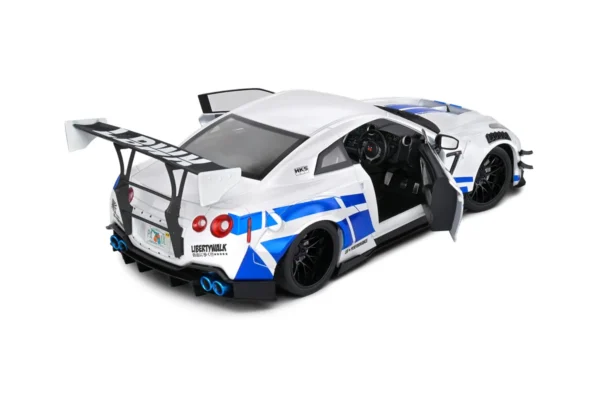 NISSAN GT-R (R35) W/ LIBERTY WALK BODY KIT 2.0 WHITE AND BLUE STRIPES 2024 miniature 1/18 Solido collection